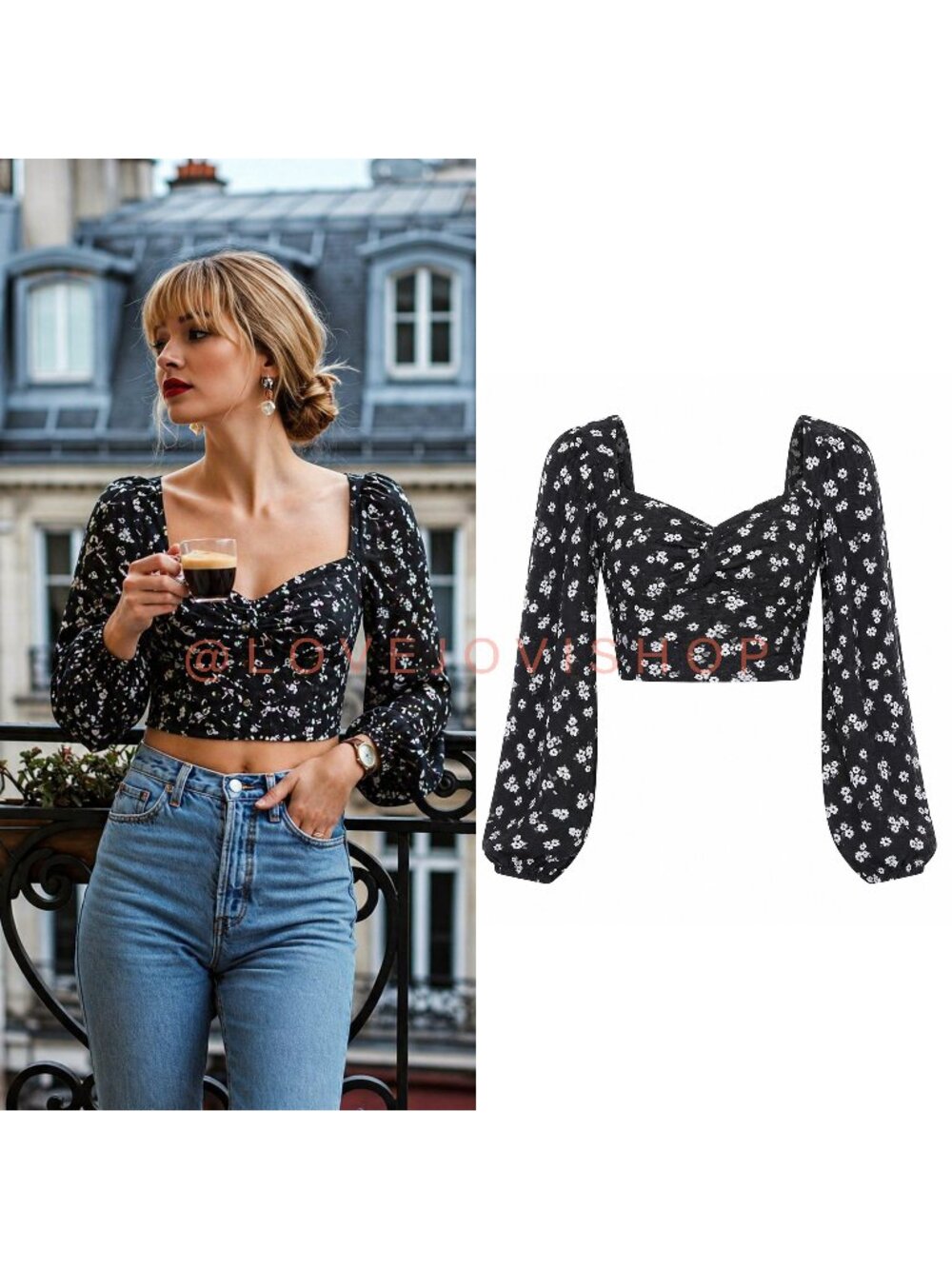 Feminine | BP Floral Cropped Lace | Princess Bishop Statement Sleeve Corset Top